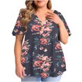 thumbnail image 1 of Hauts Grande Taille pour Femmes Mode Décontractée Imprimée Manches Courtes Ample Grande Taille Volant Manches Courtes Blouse Col en V Shorts Grande Taille Shorts Grande Taille pour Femmes, 1 of 5