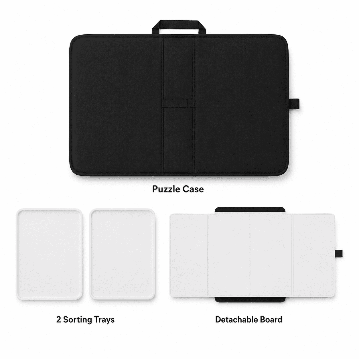 Boîte de Rangement Portable pour Puzzle Tradeopia Noire jusqu'à 1500 Pièces, avec Plateaux de Tri et Plateau Détachable