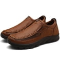 thumbnail image 2 of Mens Walking Shoes Simplicity Hand Sewn Thread Slip on Breathable Comfortable Soft Sole Driving Outdoor Leather Shoes Brown, 2 of 7