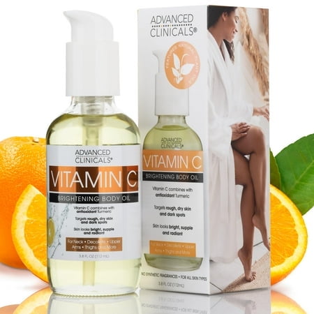 Advanced Clinicals Vitamin C Body Oil Skin Care Moisturizer W/Vitamin E & Turmeric - Nourishing & Hydrating Body Oil To Improve Look Of Dark Spots Dry Skin & Stretch Marks 3.8 Fl Oz