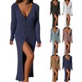thumbnail image 4 of Robe Chandail Longue en Tricot à Col en V Profond pour Femmes avec Boutons, Manches Longues, Robe Maxi, 4 of 6