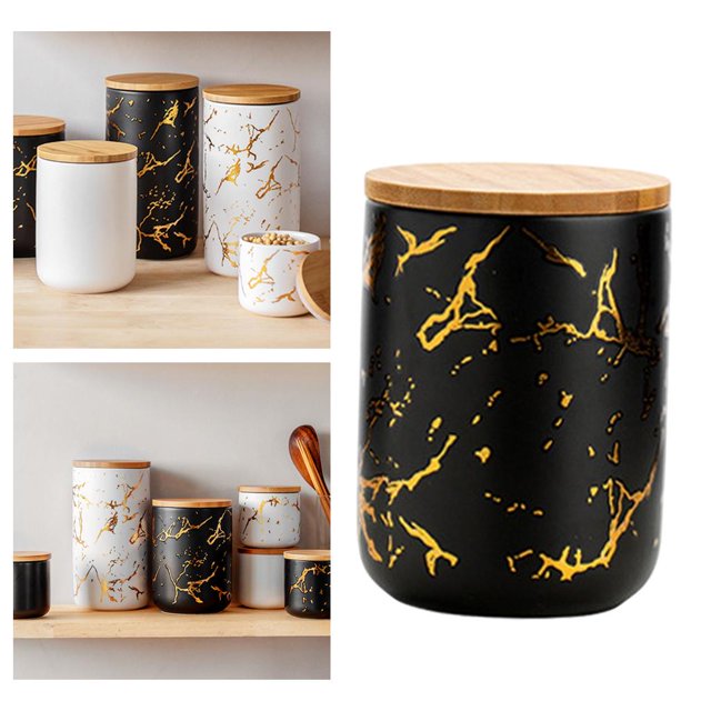 Ceramic Sugar Bowl with Bamboo Lid Home Decor Jars for Organization