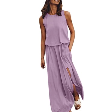 Ketyyh-chn99 Robes Maxi pour Femmes 2024 Jupes pour Femmes Vêtements Ample Col en V T-Shirt Coton Lin Décontracté Surdimensionné Haut Blouse Robe Robes d'Été Été Violet,G