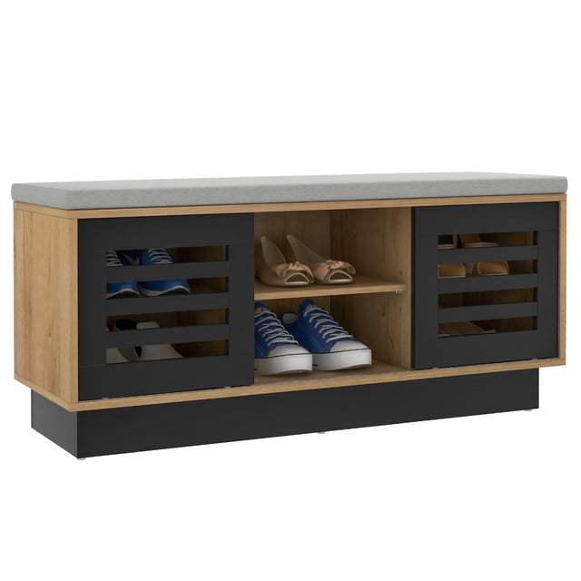 Costway Banc de Rangement pour Chaussures avec Coussin Organisateur de Rangement pour Chaussures Étagère à Chaussures Entrée Naturel