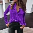 thumbnail image 2 of Plebaso Women's Velvet Long Sleeve Button down Shirts Fall Winter Tops Womens Dressy Blouses with Pockets, 2 of 5