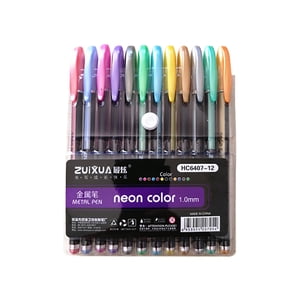 Graflsoa 12-Color Metallic Gel Pens with 1.0mm Tip for Writing, Drawing, and Highlighting