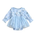 thumbnail image 1 of Baby Girls Princess Romper Dress Long Sleeve Floral Printed Ruffles Lace Mesh Jumpsuits 0-18M, 1 of 10