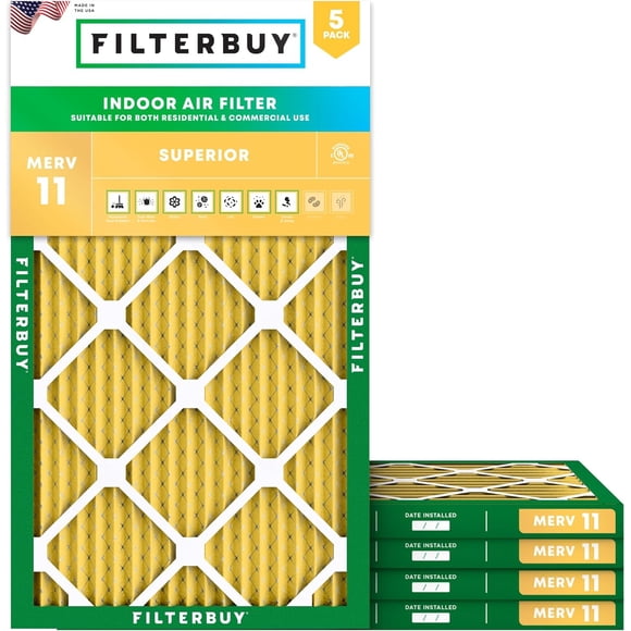 Filterbuy 16x25x1 Air Filter MERV 11 Allergen Defense, HVAC AC Furnace Air Filters Replacement (5-Pack)