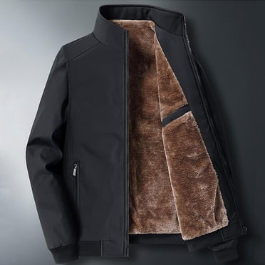 EGNMCR Jackets for Men Men's Fashion Casual Loose Plush Thick Stand Collar Coat Long Sleeve Zipper Pocket Solid Coat