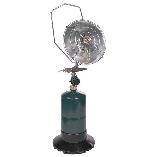 Chauffage au Propane Compact à 1 Brûleur, Célèbre Mondialement, avec un Cylindre de Propane Vert de 1 Lb et une base en Plastique Extensible, Réflecteur de Radiateur en Alliage Aluminisé, protection en Acier Chromé, Dispositif de Défaillance de Flamme de Sécurité et Réglages de Commande à Pas pour le Chauffage de patio Extérieur.