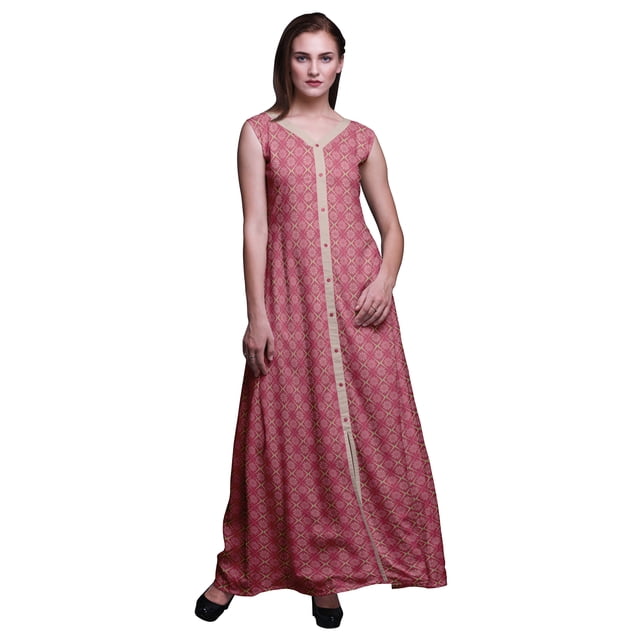 Bimba Kurtis Indiennes Géométriques Roses pour Femmes, Anarkali Prête à Porter Unie, Robe Imprimée Kurti Indienne, XX-Grand