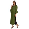 thumbnail image 3 of Moomaya Solid Rayon Kurta For Women bell Sleeve Drawstring Neck Long Ethnic Kurti, 3 of 7