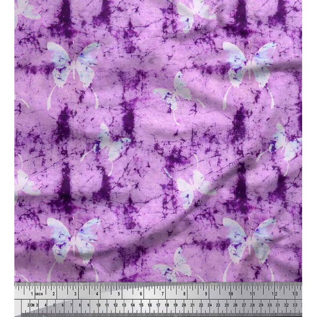 Soimoi Purple polyester Crepe Fabric Insect & Texture Printed Craft Fabric by The Yard 42 Inch Wide