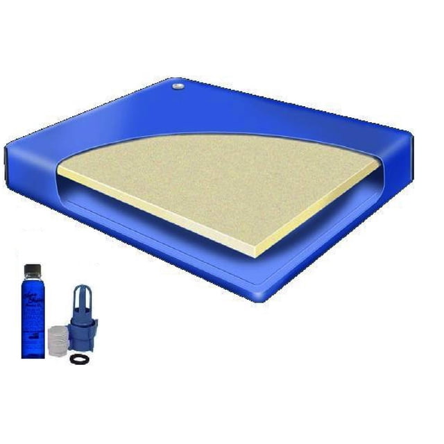 California King 72 x 84 Semi Waveless Waterbed Mattress centered top-down view of a flat California king sleep surface labeled semi waveless with a 9-inch profile (72x84x9), shown full-length on a neutral background and suitable for platform or low-profile frames; often used as a guest mattress.