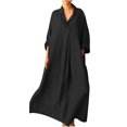 thumbnail image 2 of SMihono Robe Maxi Bohème d'Été pour Femmes Grande Taille Mode Automne Col en V Décontracté Solide Ample Confortable Manches Longues Robe de Plage, 2 of 5