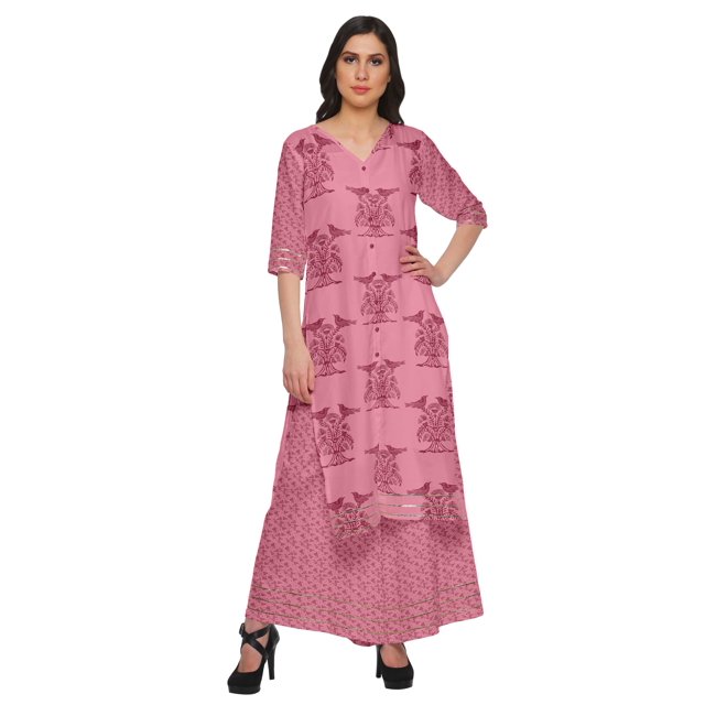 Moomaya Plus Size Printed Loose Palazzo And Kurta Set Ethnic Dress For Women