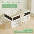 thumbnail image 3 of Costway Twin Size Low Loft Bed with Ramp Ladder & Bookcases Full-length Safety Guardrail White, 3 of 10