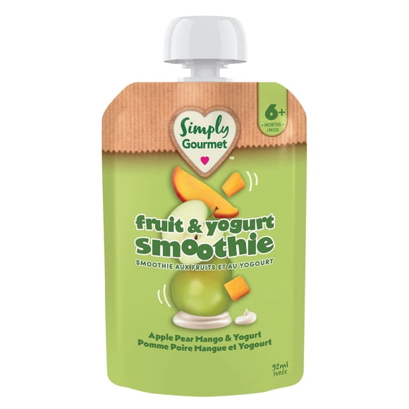 Simply Gourmet Apple Pear Mango & Yogurt Smoothie Purée Pouch – 6+ Months, Made with real fruit & yogurt