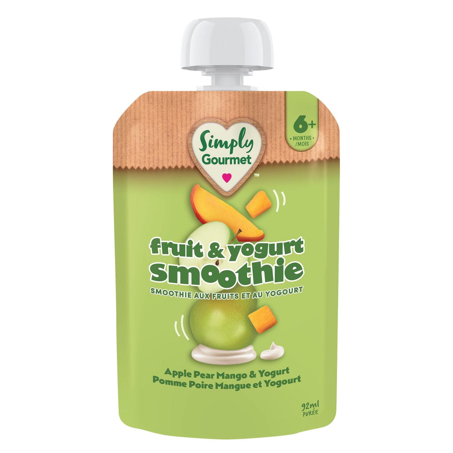 Baby Gourmet Simply Gourmet Apple Pear Mango & Yogurt Smoothie Purée Pouch - 6+ Months, Made With Real Fruit & Yogurt 92 Ml