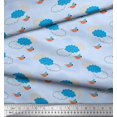 thumbnail image 1 of Soimoi Blue polyester Crepe Fabric Clouds & Bird Decor Fabric Printed Yard 52 Inch Wide, 1 of 5