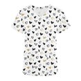 thumbnail image 1 of TIMIFIS Haut de Sarrau Blanc Femme Imprimé Manches Courtes Col en V Hauts Uniforme de Travail Imprimé de la Saint-Valentin avec Poche Blouse avec Poches-Blanc - Printemps, 1 of 3