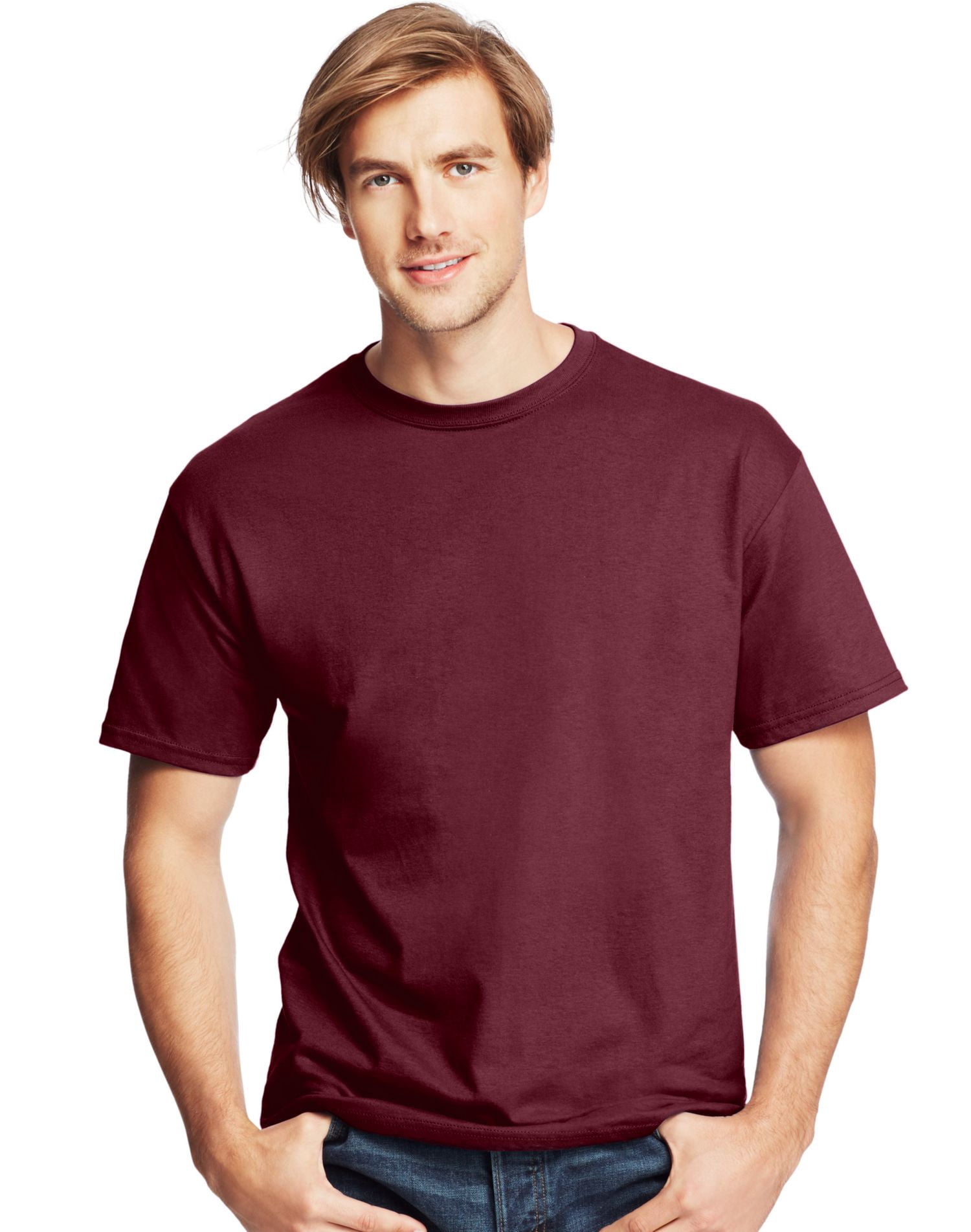 Hanes T-Shirts à Col Ras du Cou ComfortSoft pour Hommes, Lot de 4, 2TG, Bordeaux