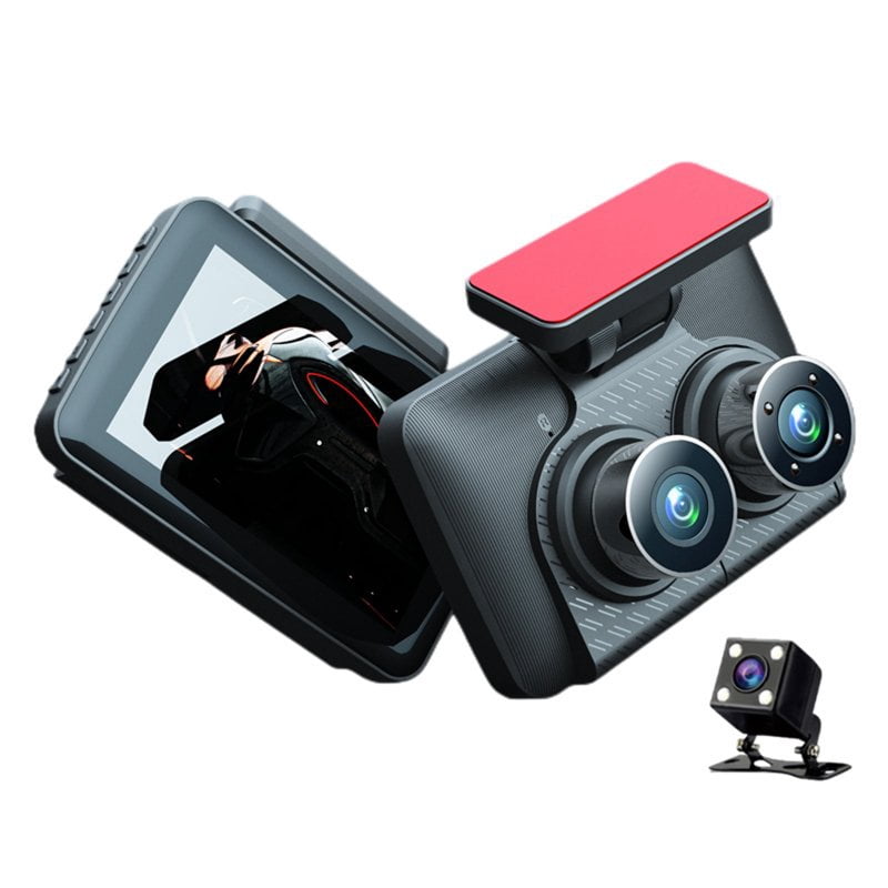 Dash Cam Front Rear Inside 3 Channel 1080P 4.0 Inch Screen Car D Night Vision G-Sensor Parking Monitor Black
