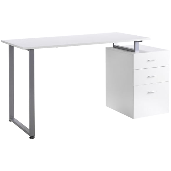 47" White Computer Desk with Reversible Drawers - Home Office Writing Table | Metal Frame, 23.6" Wide | Ideal for Work & Study Spaces