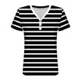 thumbnail image 4 of Chemise à Manches Courtes à Col en V pour Femmes, Haut Imprimé en Polyester avec devant à Boutons, Longueur Régulière, Coupe Amincissante Échancrée, Noir, P, 4 of 7