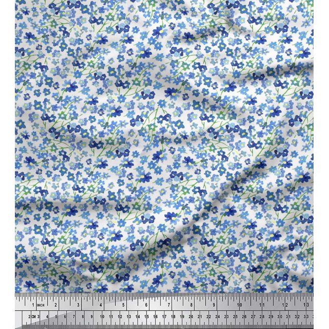Soimoi Polyester Crepe Fabric Flower Watercolor Printed Fabric 1 Yard 42 Inch Wide