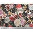 thumbnail image 2 of Soimoi Tissu en Poly Georgette Noir Imprimé Feuilles & Roses au Mètre 52 Pouces de Large, 2 of 3