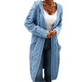 thumbnail image 1 of Women Hooded Open Front Cardigan Cable Knit Sweaters Solid Chunky Long Sweater Coats with Pockets, 1 of 5