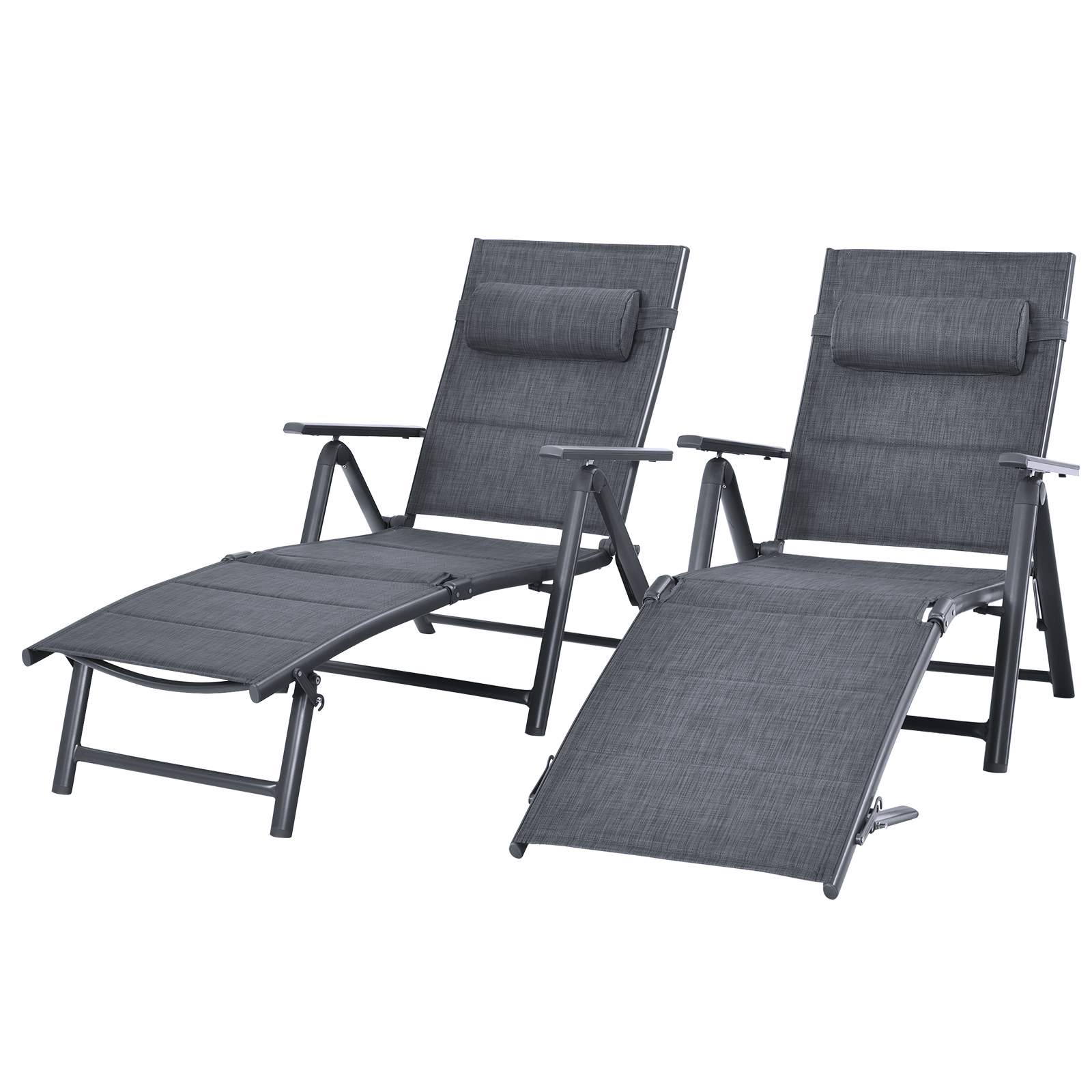 Patiojoy Chaise Longue Inclinable de Patio 2 Pcs pour l'Extérieur, Chaise Pliante Réglable avec 7 Positions de Dossier et Oreiller Amovible