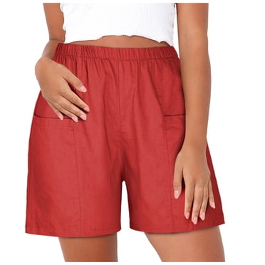 Lenpel Women's Plus Size Bermuda Shorts Lightweight Elastic High Waisted Straight Leg Knee Length Shorts Casual Summer Shorts with Pockets