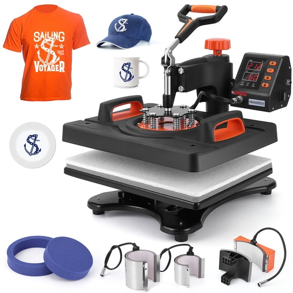 Machine de Presse à Chaud Professionnelle 6-en-1 12"x15 Pouces – Conception à 360° avec Oscillation et Coulisse, Presse de Sublimation Numérique pour T-Shirts, Chapeaux, Tasses, Assiettes, 3 Modes Préréglés – Arts, Artisanat et Gravure