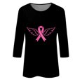 thumbnail image 4 of Jsaierl Hauts Graphiques Ruban Rose pour Femmes T-Shirts Cancer du Sein Manches 3/4 Col Rond Pull Lutte contre le Cancer Blouses d'Octobre, 4 of 5
