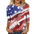 thumbnail image 1 of IROINID Offres T-Shirts à Manches Longues pour Femmes Col Rond Détente Trois Quarts Imprimé Drapeau Hauts T-shirt Blouse, Rouge, 1 of 6