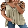 thumbnail image 1 of Women T-shirt  Leopard Printed Pattern Short Sleeve V-neck Tops, 1 of 2