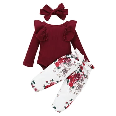 Pantalon pour Tout-Petits Filles Tout-Petit Bébé Filles Manches Longues à Volants Barboteuse Justaucorps+pantalon Floral Ensembles