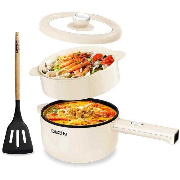 Dezin Electric Cooker, 2L Non-Stick Sauté Pan, Rapid Noodles Cooker, Mini Pot for Steak, Egg, Fried Rice, Ramen, Oatmeal, Soup with Power Adjustme