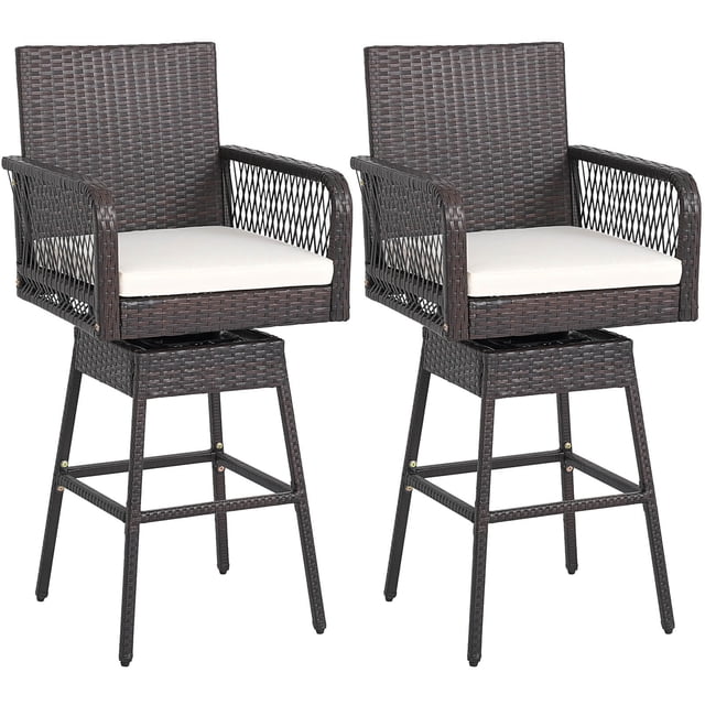 Costway Tabouret de Bar Pivotant à 360° pour Patio, 2 Pcs, 29 Pouces, avec Accoudoirs et Repose-Pieds Croisés, Cadre en Métal