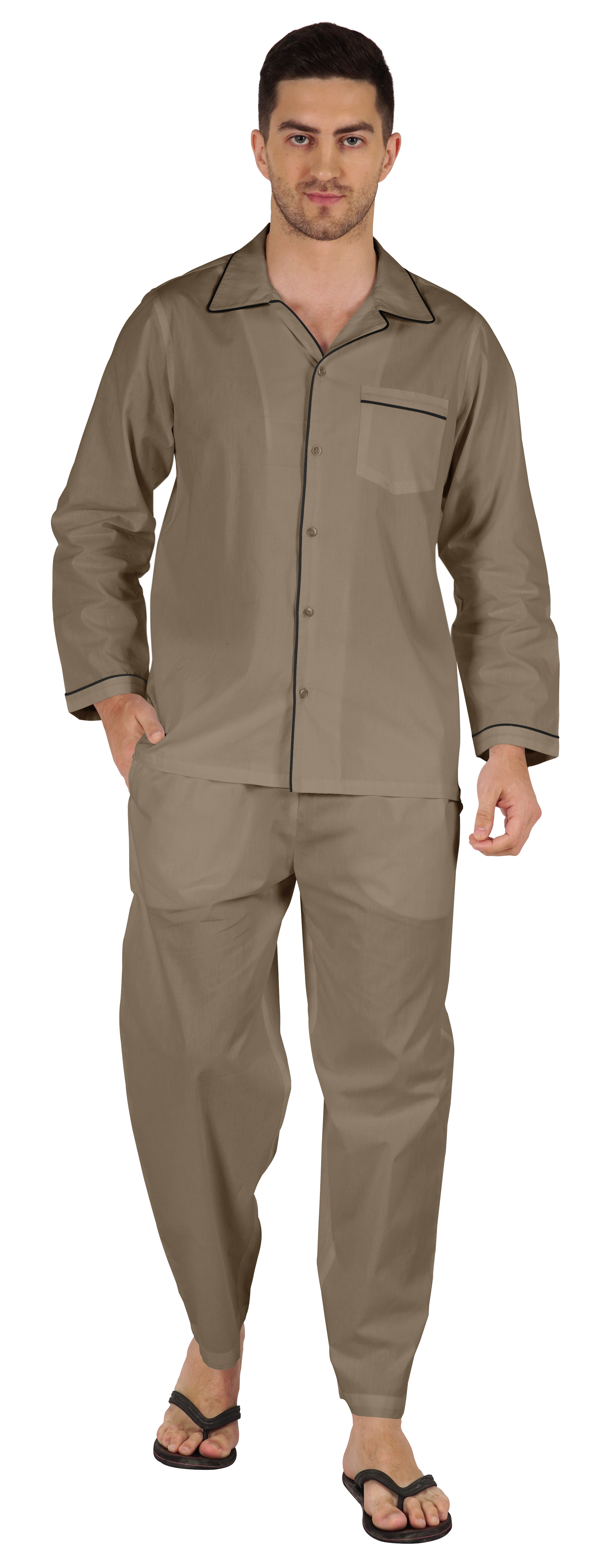 Inkmeso Men's Cotton PJs Solid Sleepwear Lounge Wear Top & Bottom Pajama Set