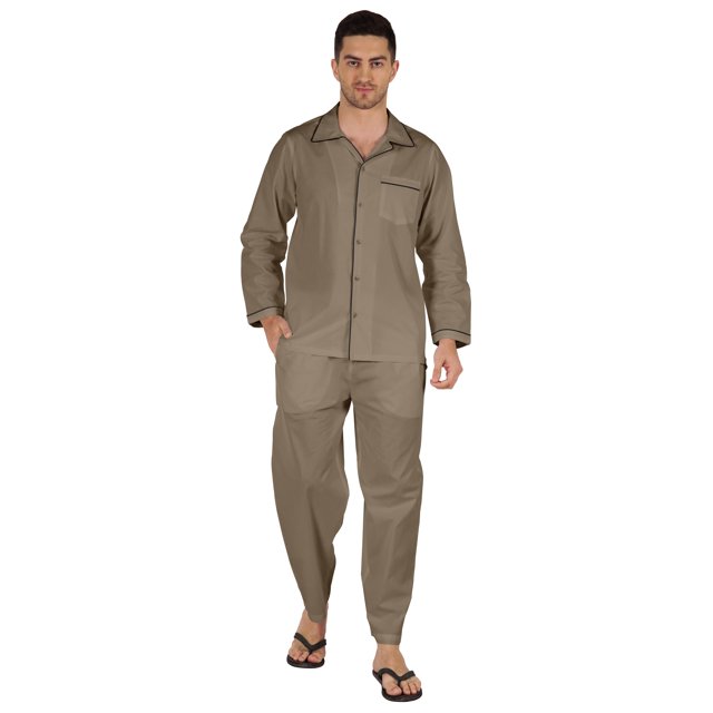 Inkmeso Men's Cotton PJs Solid Sleepwear Lounge Wear Top & Bottom Pajama Set