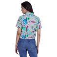 thumbnail image 4 of Moomaya Haut Court Imprimé pour Femmes Été Décontracté T-Shirt à Col à Fermeture à Glissière, 4 of 7