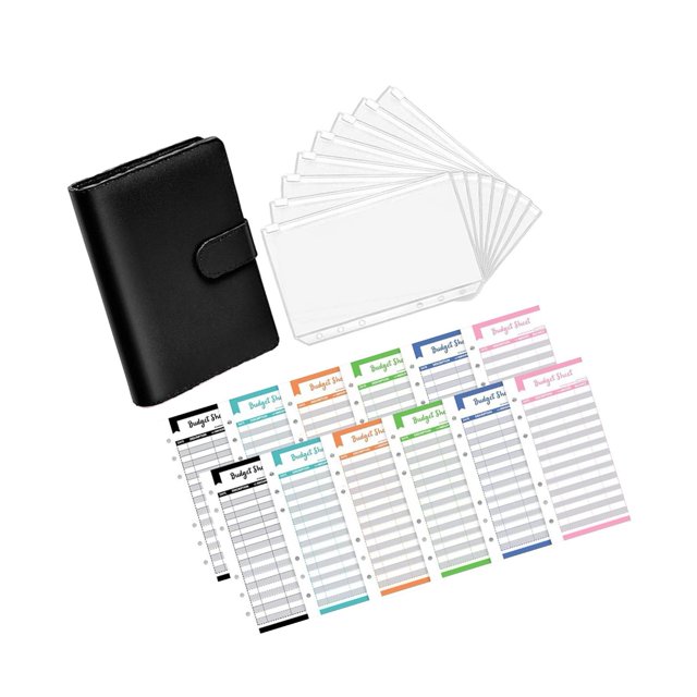 fastboy PU Leather Notebook Binder Clear Binder Pockets Budget Envelope Black