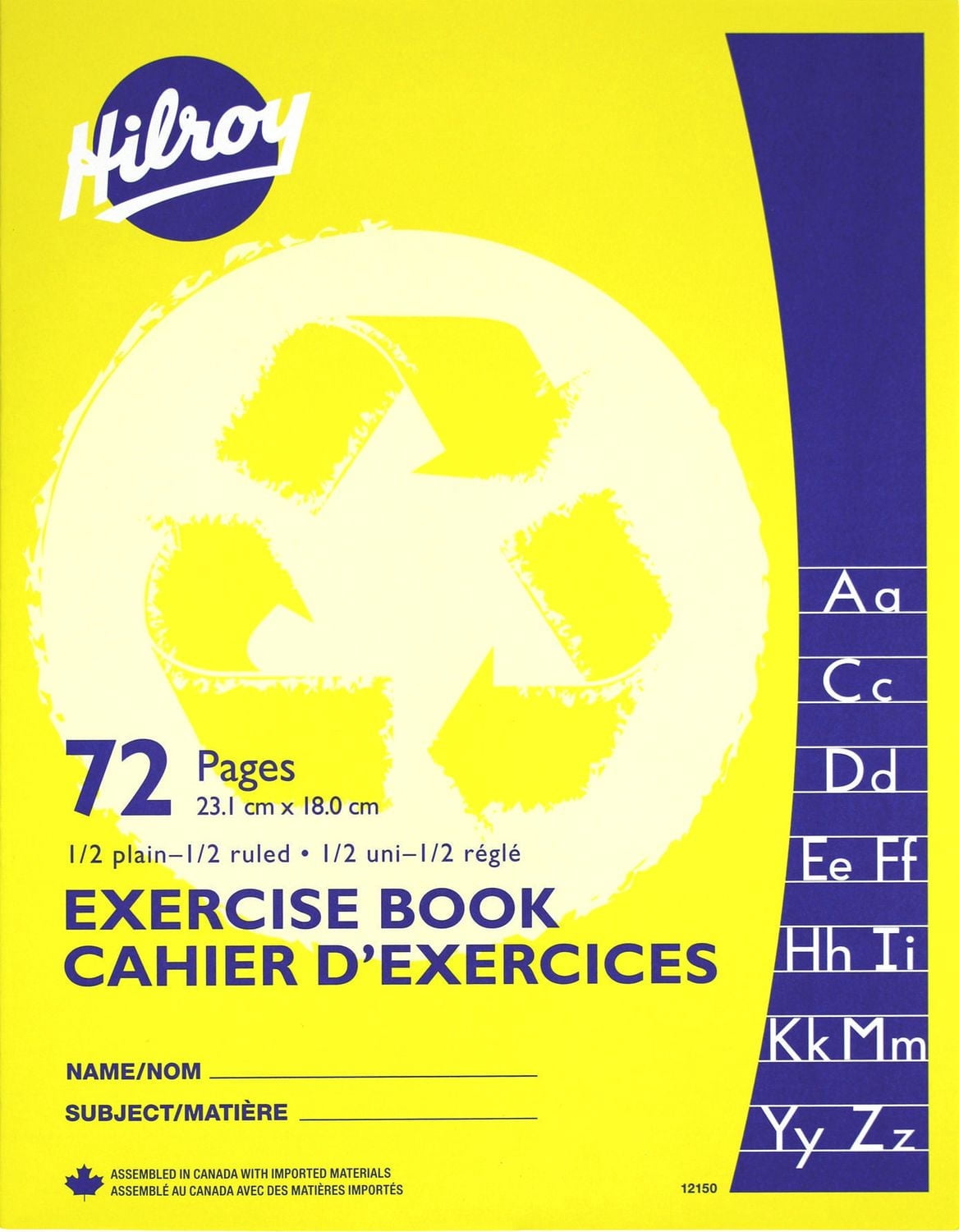 Hilroy Recycled Exercise Book, 72 pages, 1/2 plain, 1/2 ruled