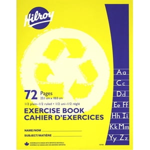 Hilroy Recycled Exercise Book, 72 pages, 1/2 plain, 1/2 ruled