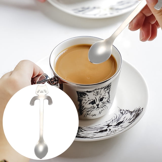 Oleegame 1PC Stainless Steel Cutlery Set Cat Spoon Short Handle Spoons Flatware Coffee Drinking Tools Kitchen Gadge