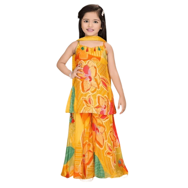 DWEEP SARA Ensemble de Sharara Jaune à Imprimé Floral Festif pour Filles – 3-4 Ans(22)