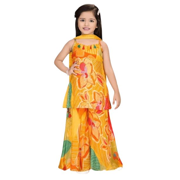 DWEEP SARA Ensemble de Sharara Jaune à Imprimé Floral Festif pour Filles – 8-10 Ans(30)
